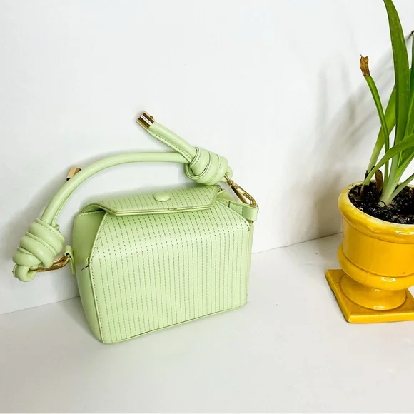 Vegan Leather Pastel Green Stylish Knot-Handle Mini Bag - Picture 1 of 6